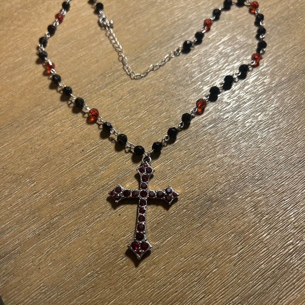 Gothic Black and Red Cross Pendant Necklace